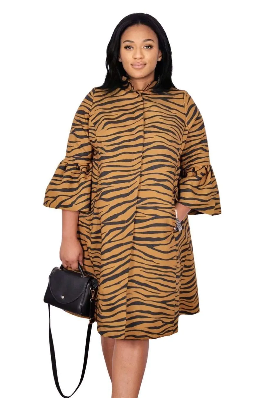 Animal Print A-Line Coat