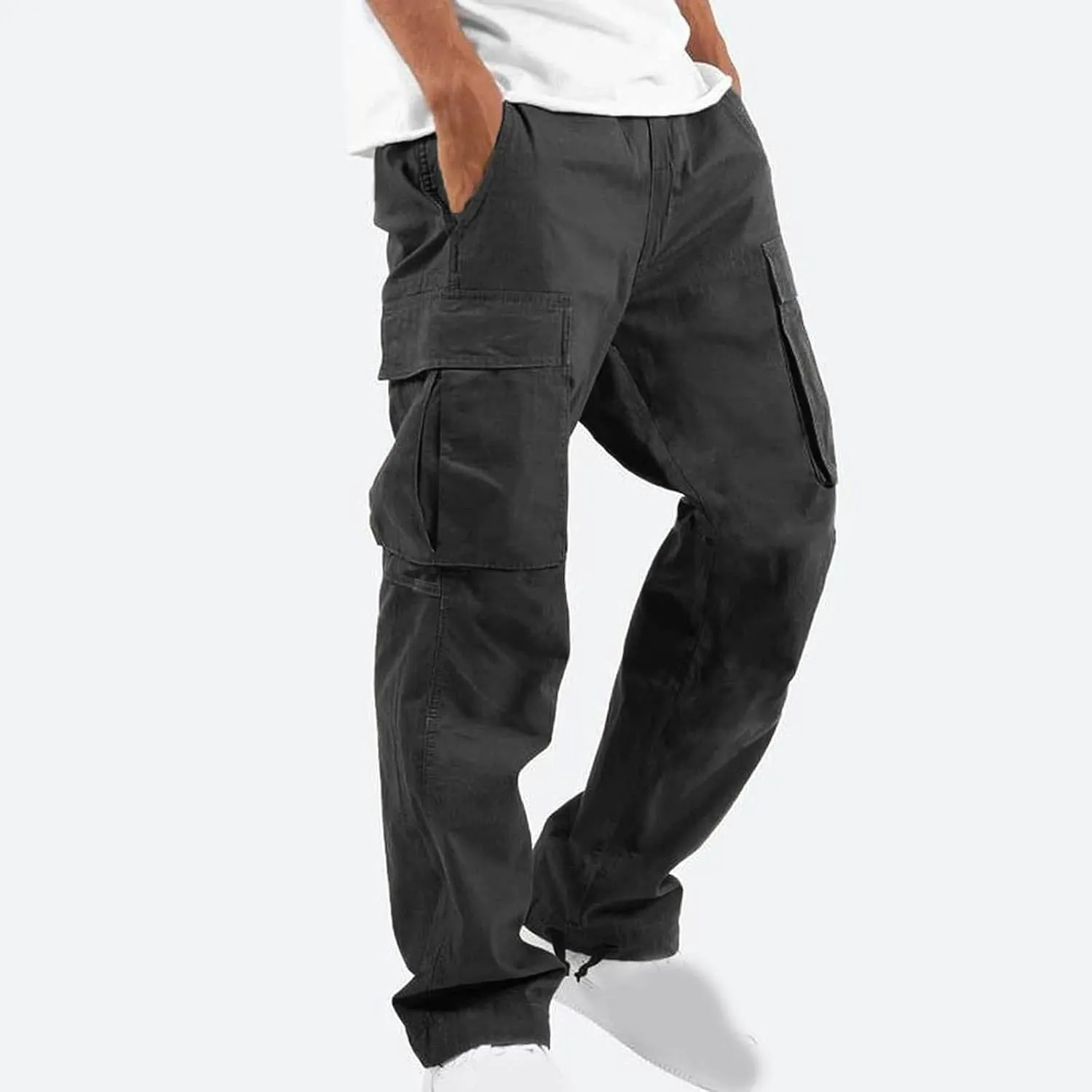 Cargo Pants for Men Outdoor Loose Straight Leg Tactical Pants Casual Athletic Drawstring Cargo Pants with Multi Pockets
