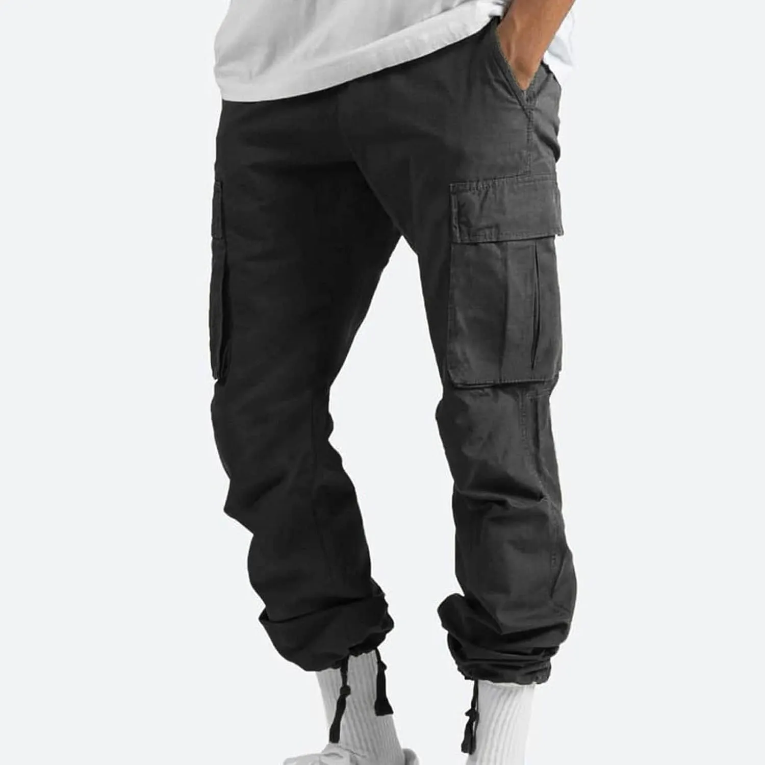 Cargo Pants for Men Outdoor Loose Straight Leg Tactical Pants Casual Athletic Drawstring Cargo Pants with Multi Pockets