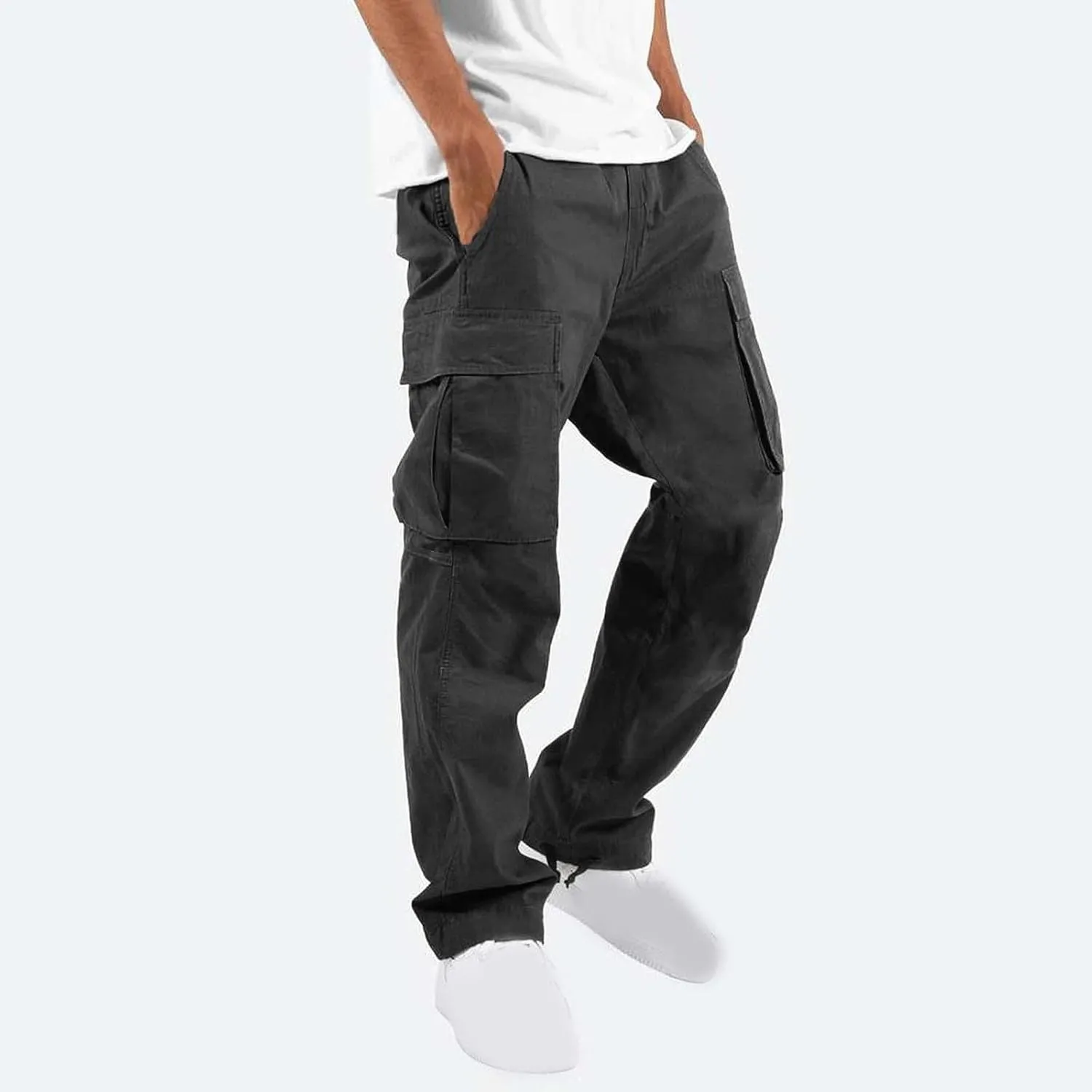 Cargo Pants for Men Outdoor Loose Straight Leg Tactical Pants Casual Athletic Drawstring Cargo Pants with Multi Pockets