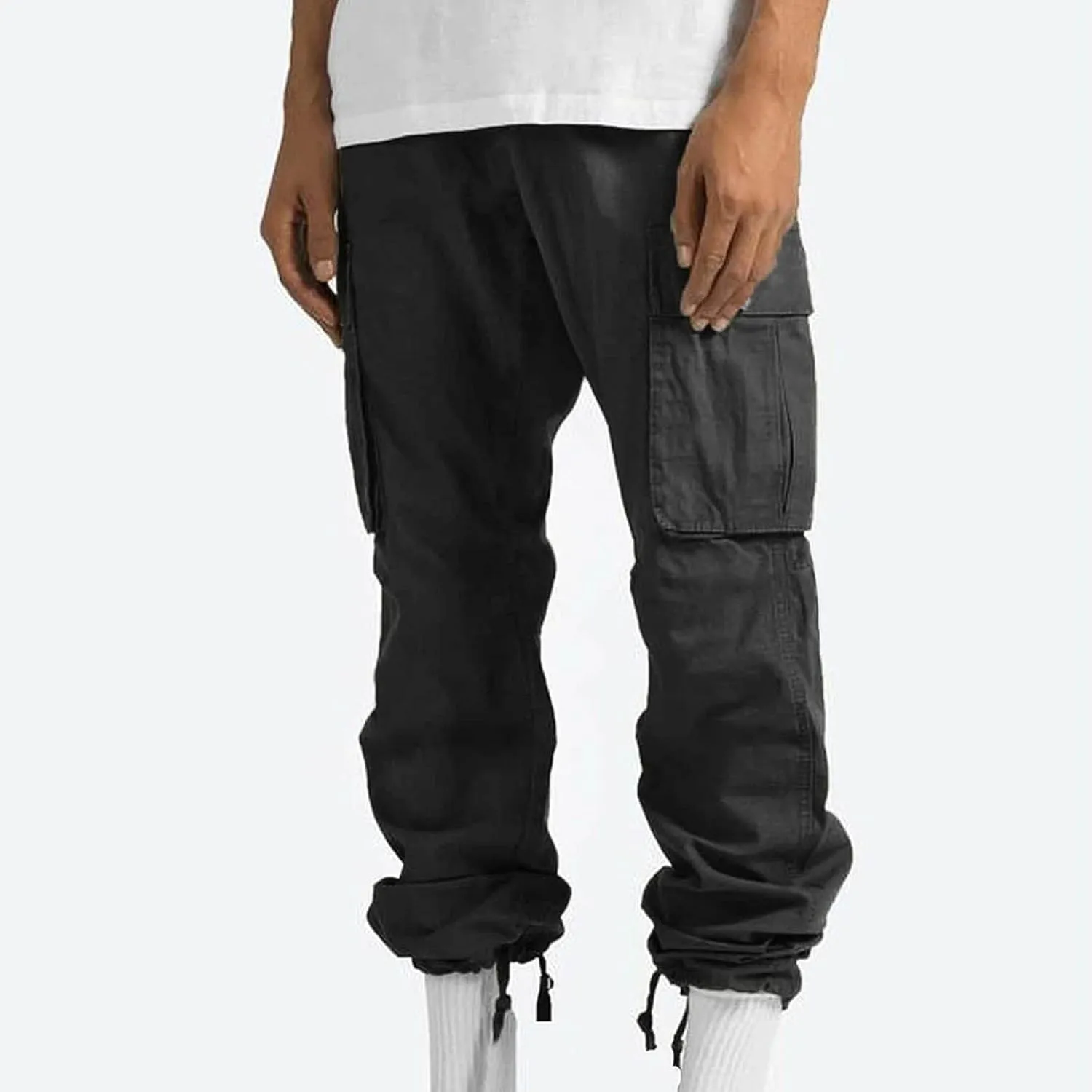 Cargo Pants for Men Outdoor Loose Straight Leg Tactical Pants Casual Athletic Drawstring Cargo Pants with Multi Pockets