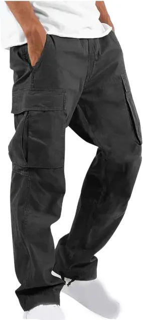 Cargo Pants for Men Outdoor Loose Straight Leg Tactical Pants Casual Athletic Drawstring Cargo Pants with Multi Pockets