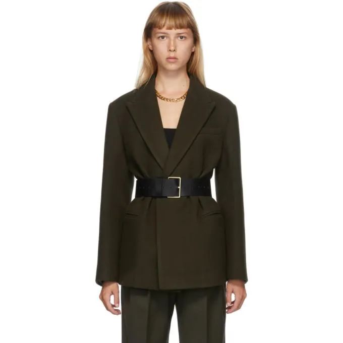 DRAE Khaki Wool Belted Blazer