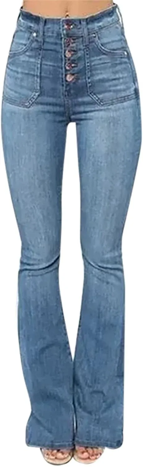 High Waisted Flare Jeans for Women Slim Fit Totally Shaping Tummy Control Butt Lift Wide Leg Bell Bottom Mom Jeans