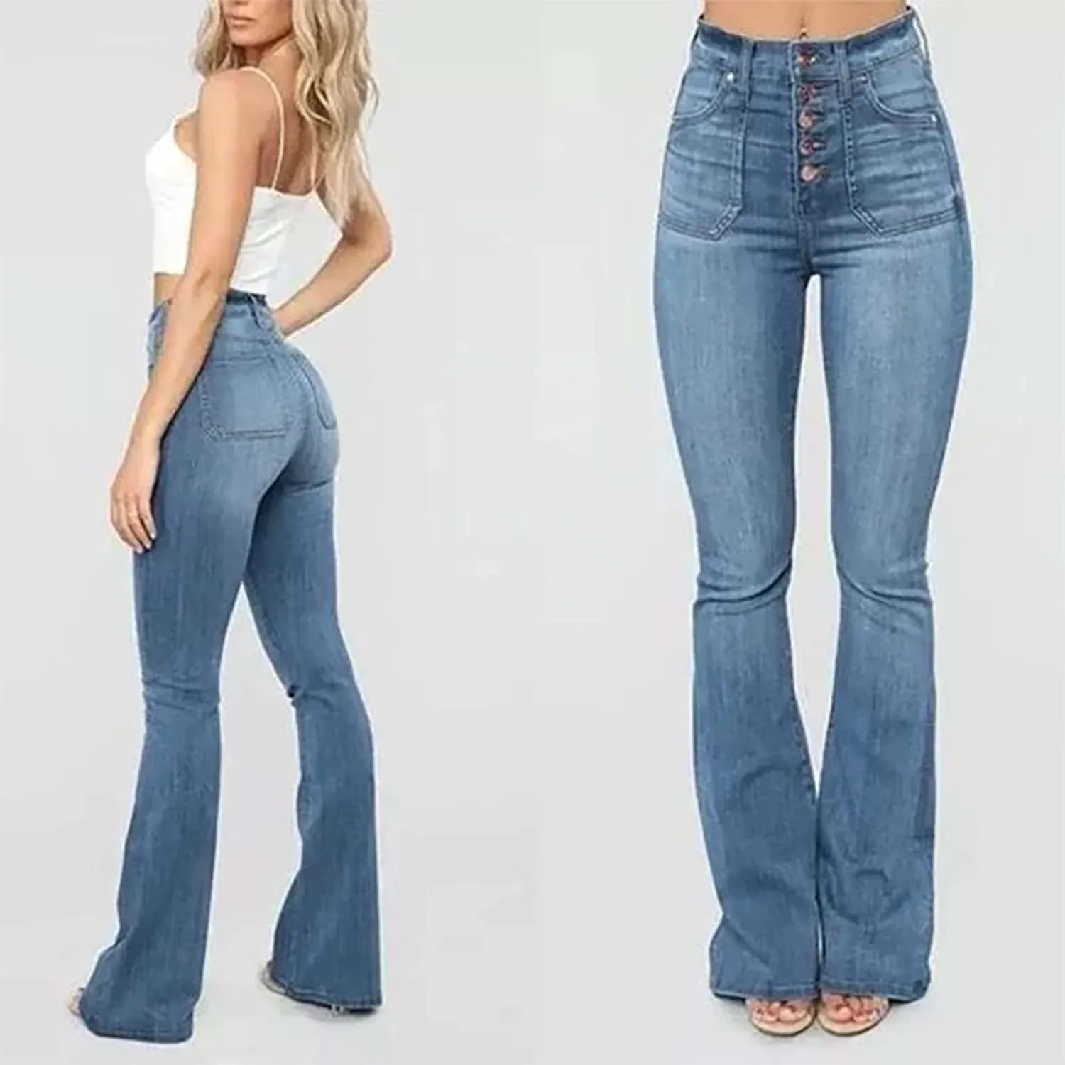 High Waisted Flare Jeans for Women Slim Fit Totally Shaping Tummy Control Butt Lift Wide Leg Bell Bottom Mom Jeans