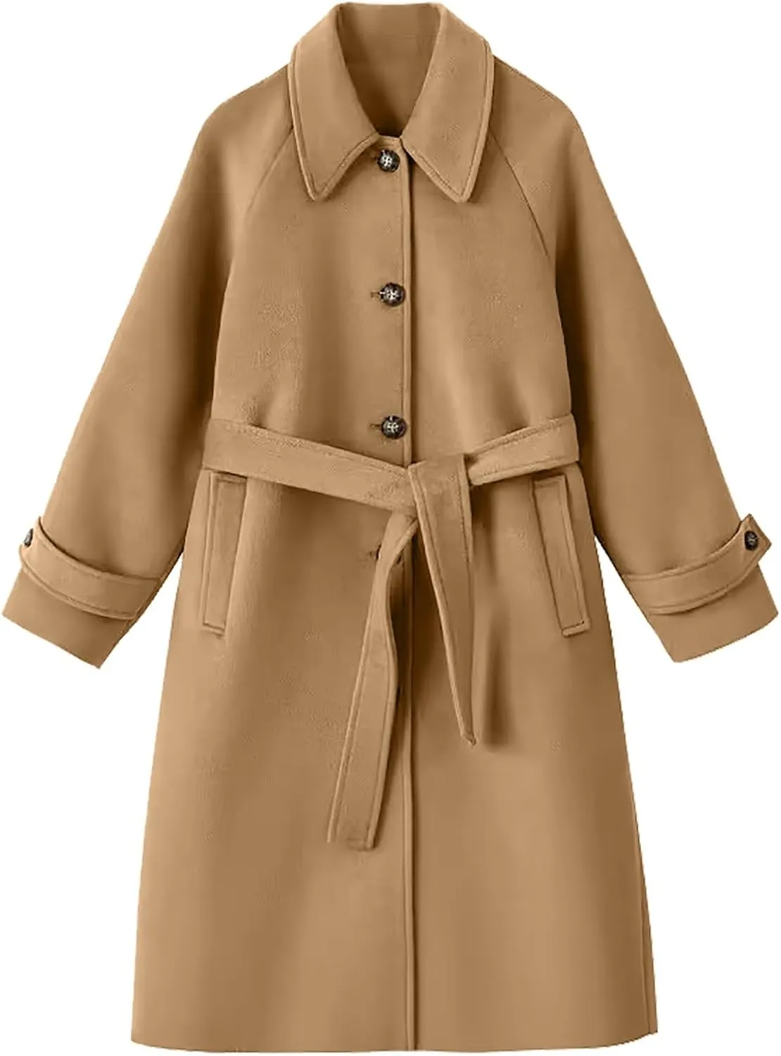 maisdgop Women's Long Trench Coats Single Breasted Wool Jackets Winter Warm Windbreaker Casual Long Sleeve Lapel Outerwear
