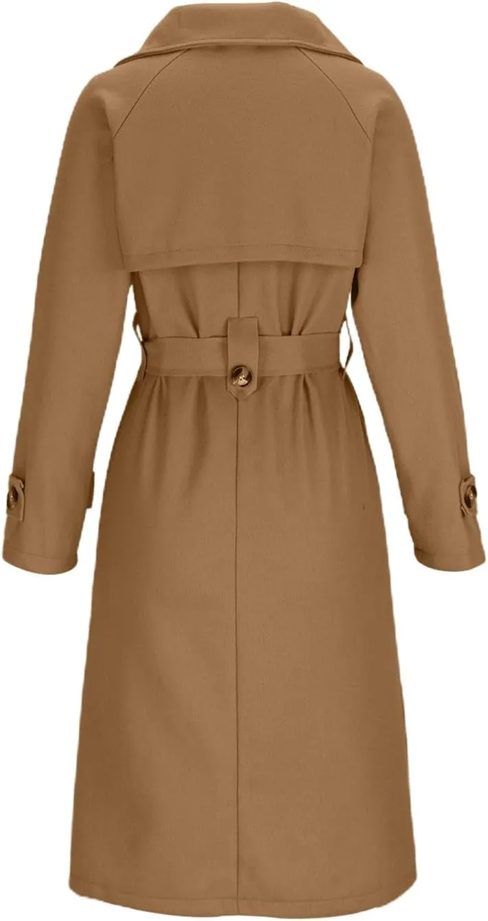 maisdgop Women's Long Trench Coats Single Breasted Wool Jackets Winter Warm Windbreaker Casual Long Sleeve Lapel Outerwear