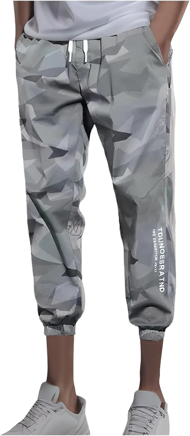 Men's Camo Cargo Pants Lightweight Casual Hiking Outdoor Skinny Joggers Pants Athletic Running Military Combat Pants