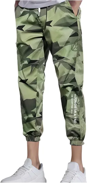 Men's Camo Cargo Pants Lightweight Casual Hiking Outdoor Skinny Joggers Pants Athletic Running Military Combat Pants