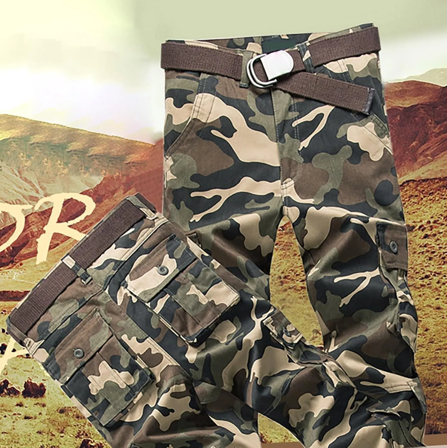 Men's Cargo Pants High Street Leisure Loose Sports Running Solid Color Lace Up Cargo Mens Outdoor Hiking Cargo Pants