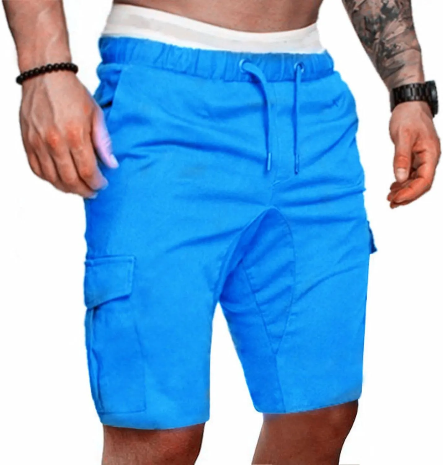 Mens Cargo Shorts Casual Cotton Drawstring Pants Stretch Chino Short Elastic Waist Athletic Summer Workout Pant
