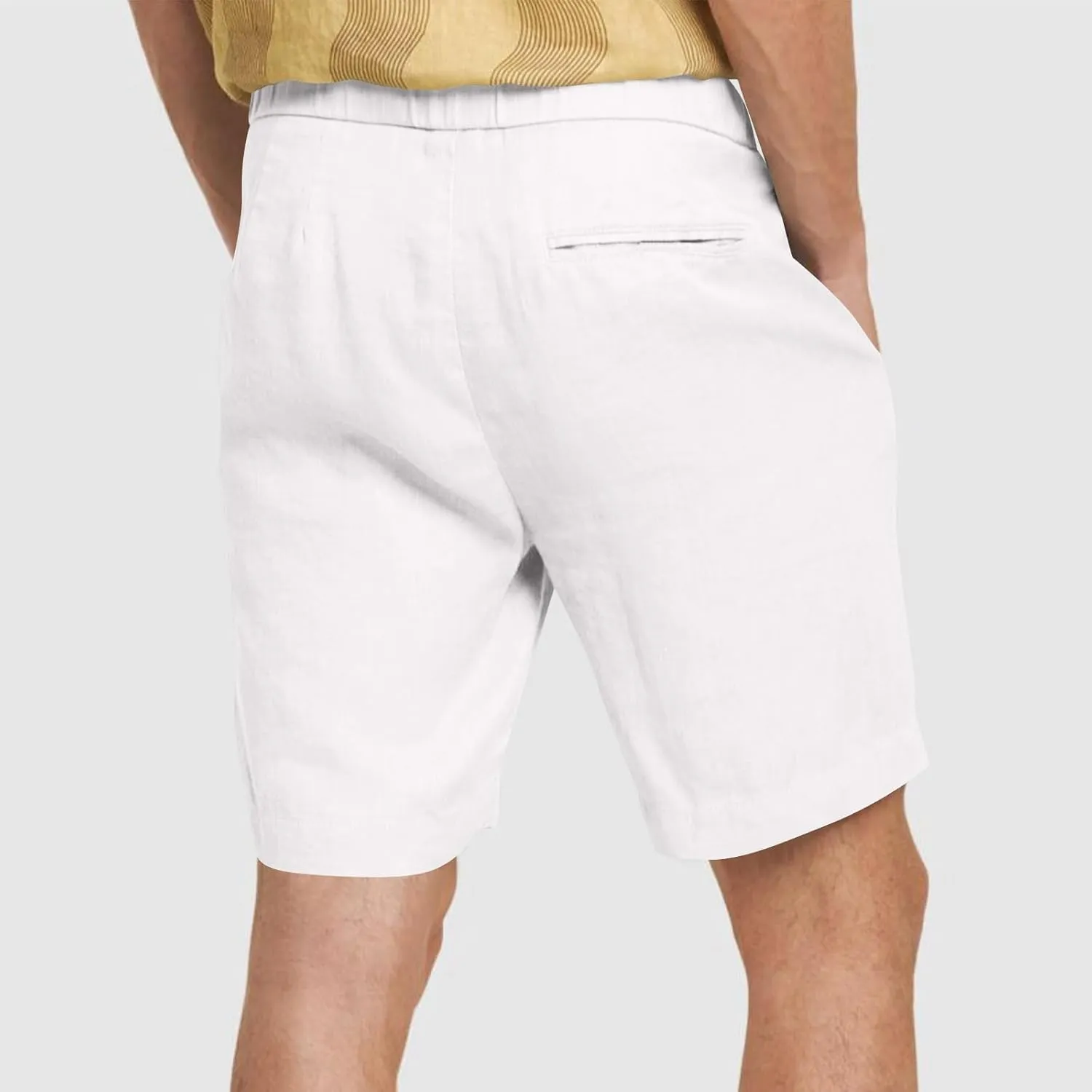Men's Casual Cotton Linen Shorts Linen Shorts Casual Cotton Elastic Waist Summer Beach Vacation Shorts with Pockets