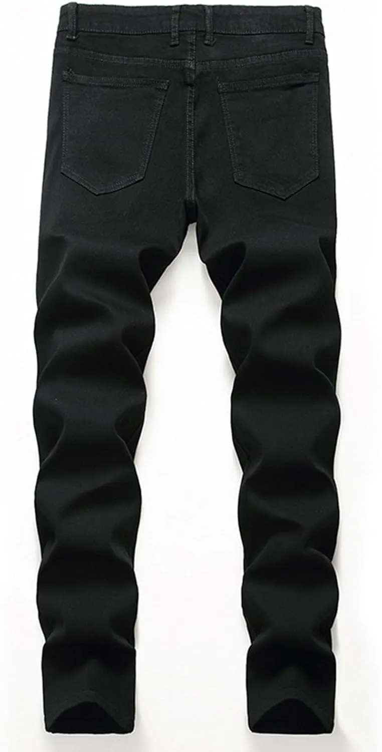 Mens Jeans Relaxed Fit Loose Fit Jeans Ripped Distressed Holes Funny Wide Leg Pants Skull Embroidery Wash Denim Pants