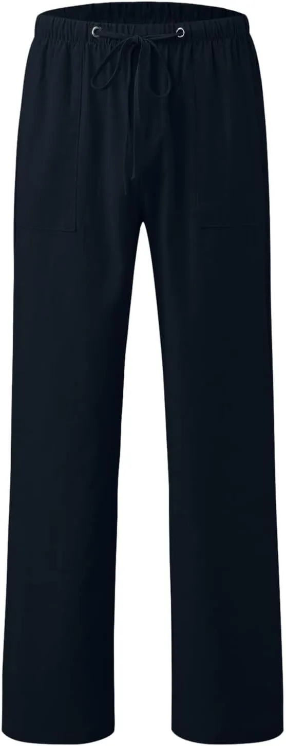 Men's Linen Casual Summer Sweatpant Elastic Waist Elastic Drawstring Lightweigh Pants Baggy Workout Joggers