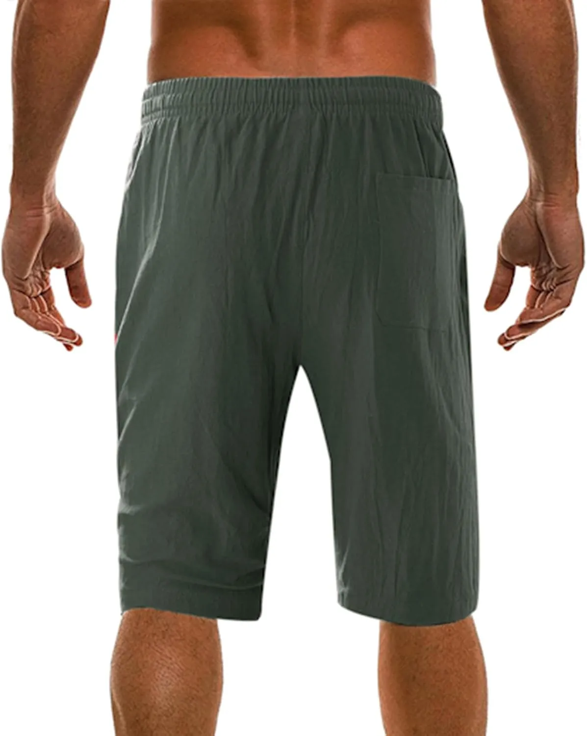 Men's Linen Shorts 11 Inch Inseam Flat Front Elastic Waist Shorts Casual Drawstring Casual Athletic Lounge Wide Leg Shorts