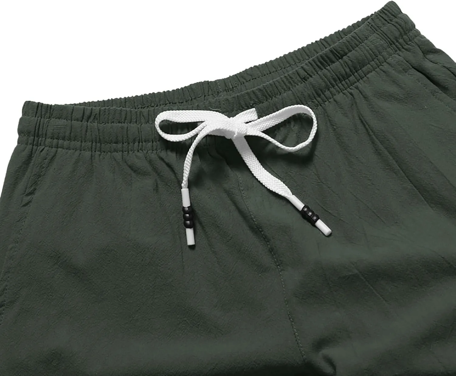 Men's Linen Shorts 11 Inch Inseam Flat Front Elastic Waist Shorts Casual Drawstring Casual Athletic Lounge Wide Leg Shorts