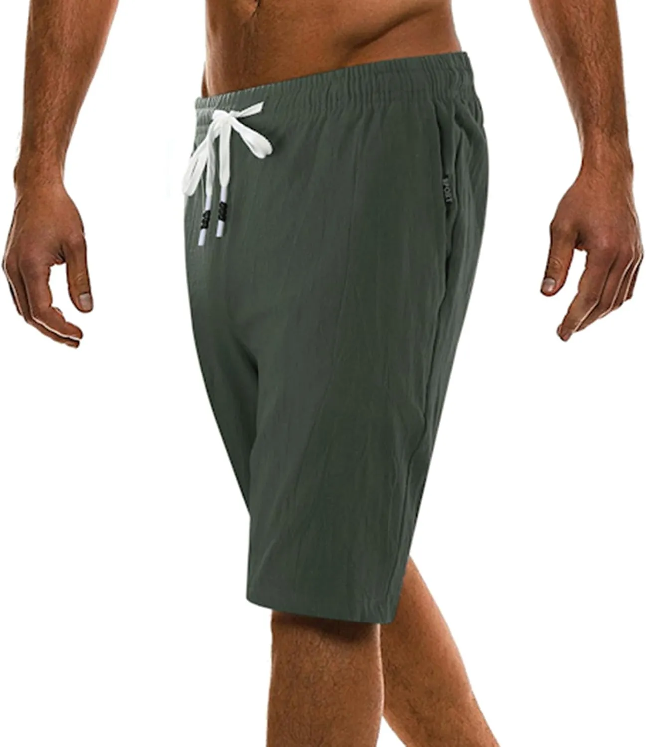 Men's Linen Shorts 11 Inch Inseam Flat Front Elastic Waist Shorts Casual Drawstring Casual Athletic Lounge Wide Leg Shorts