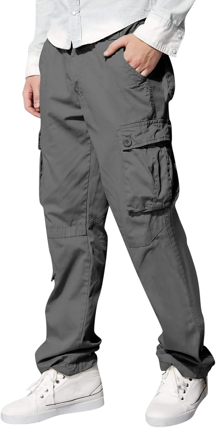 Men's Wild Cargo Pants Men's Casual Cargo Pants Military Army Camo Pants Combat Work Pants with 8 Pockets(No Belt) Men Pants