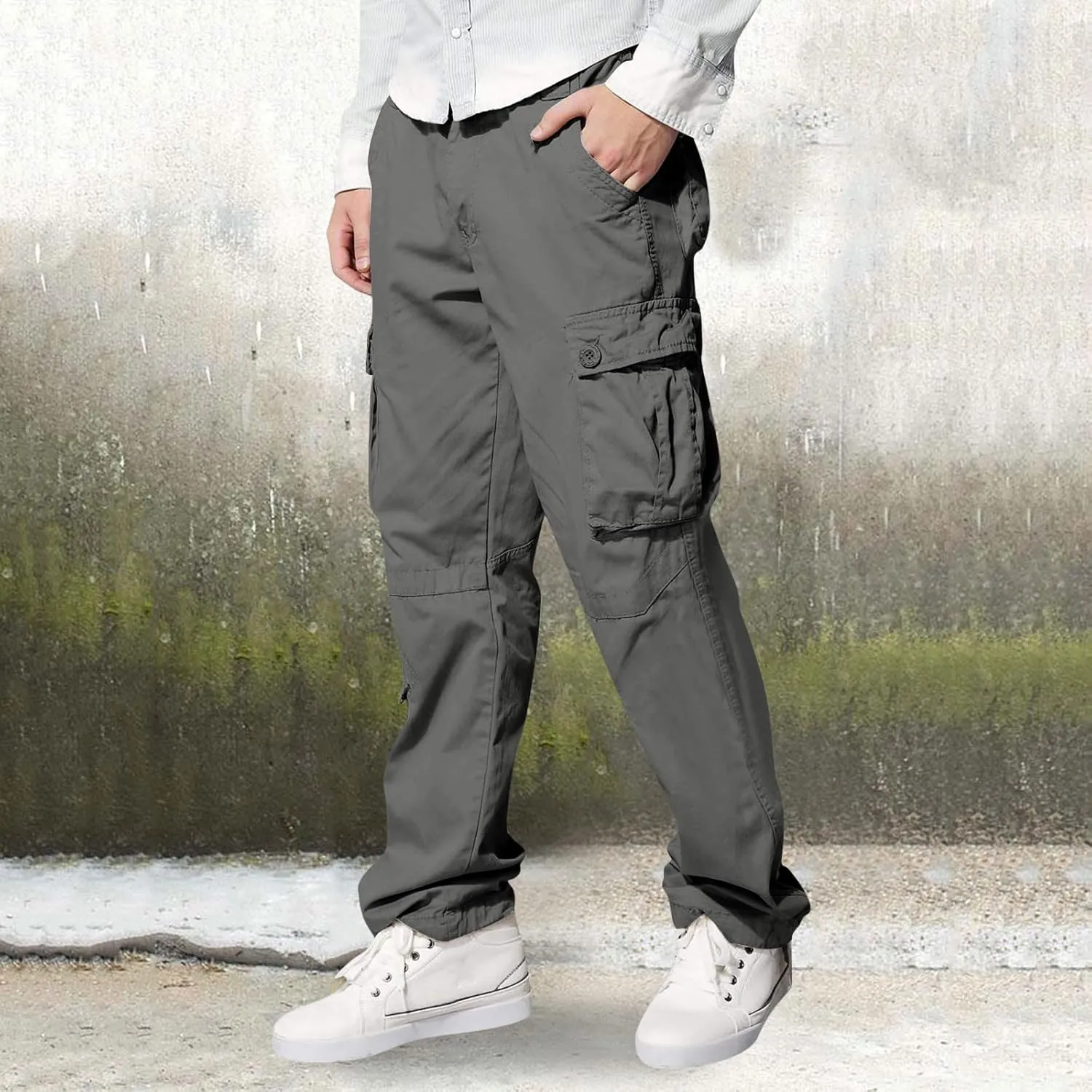 Men's Wild Cargo Pants Men's Casual Cargo Pants Military Army Camo Pants Combat Work Pants with 8 Pockets(No Belt) Men Pants
