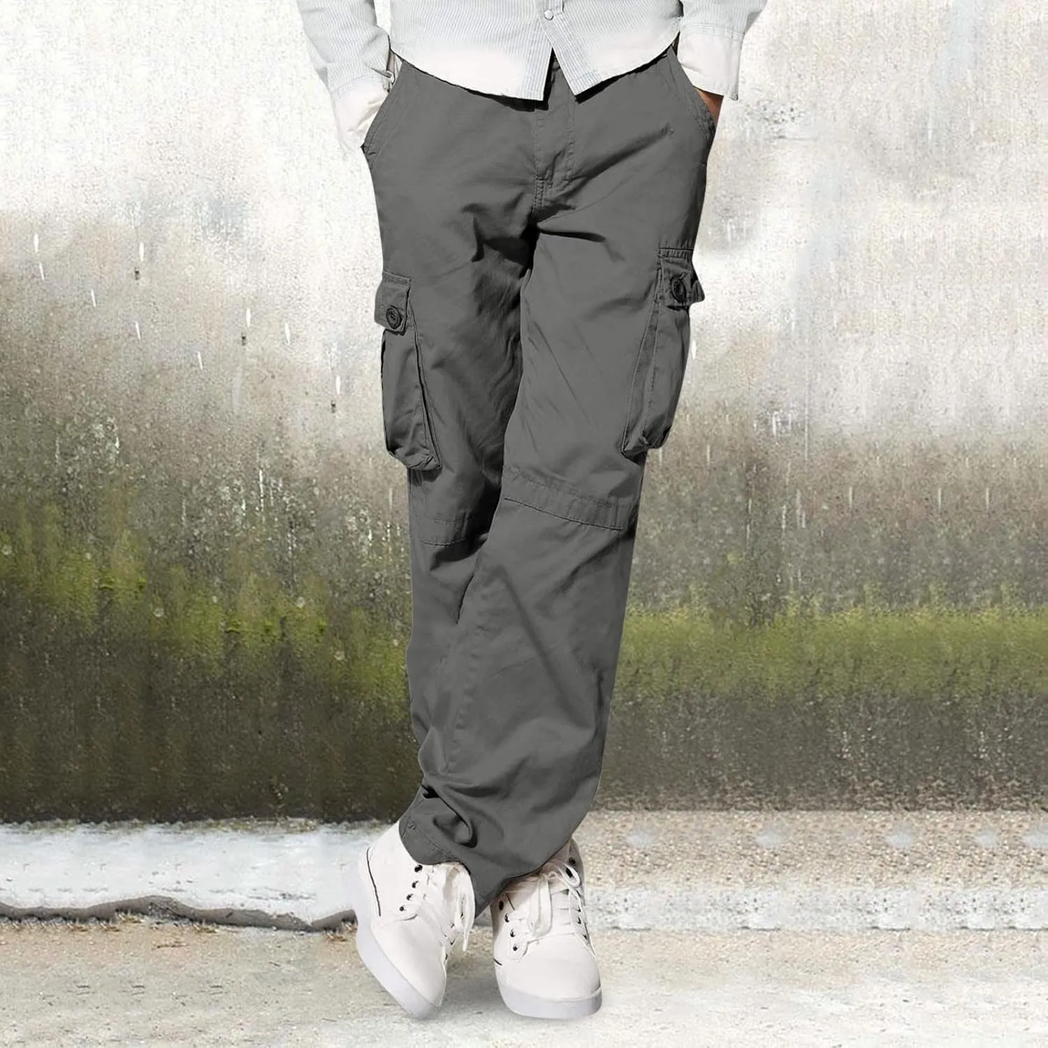Men's Wild Cargo Pants Men's Casual Cargo Pants Military Army Camo Pants Combat Work Pants with 8 Pockets(No Belt) Men Pants