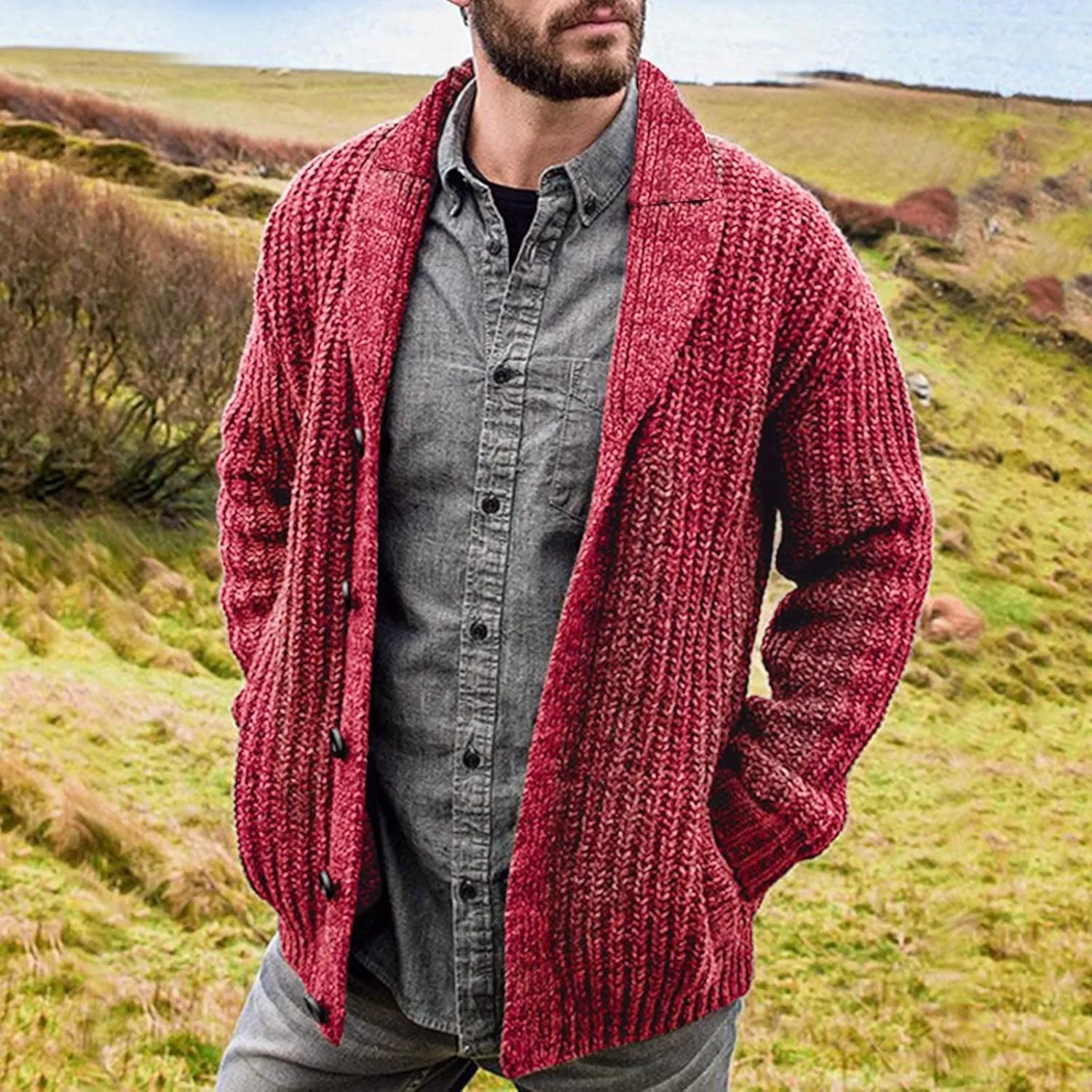 Men's Winter Coat Cardigan Sweaters Knitted Regular Fit Jacket Fleece Lined Warm Coat With Pockets, XXL-5XL