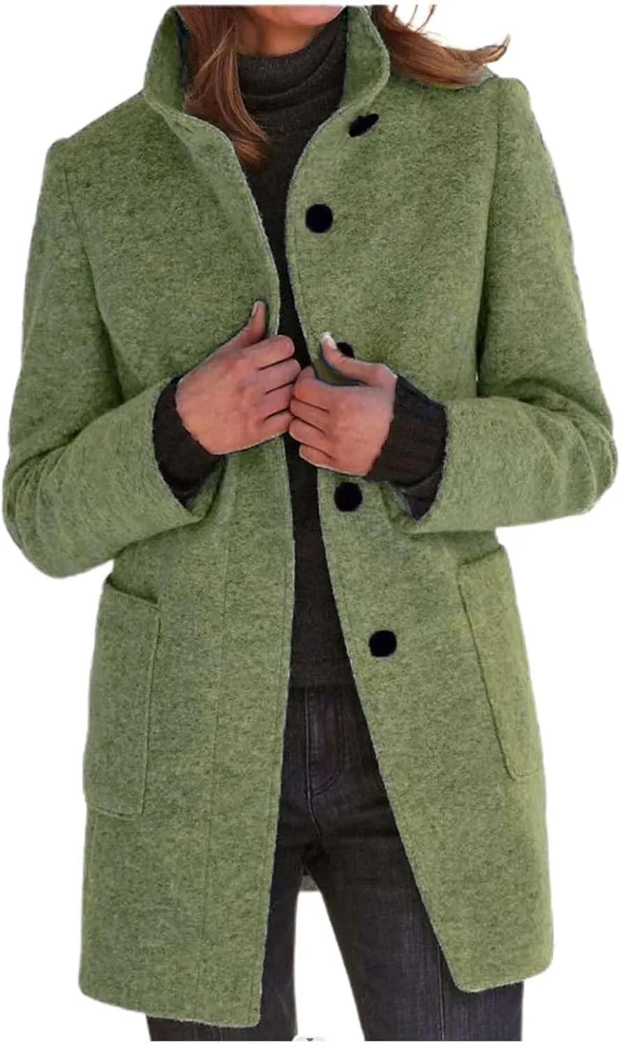 Peacoats For Women Winter Stand Collar Single Breasted Wool Coats 2024 Trendy Thicken Long Blazer Jacket With Pockets