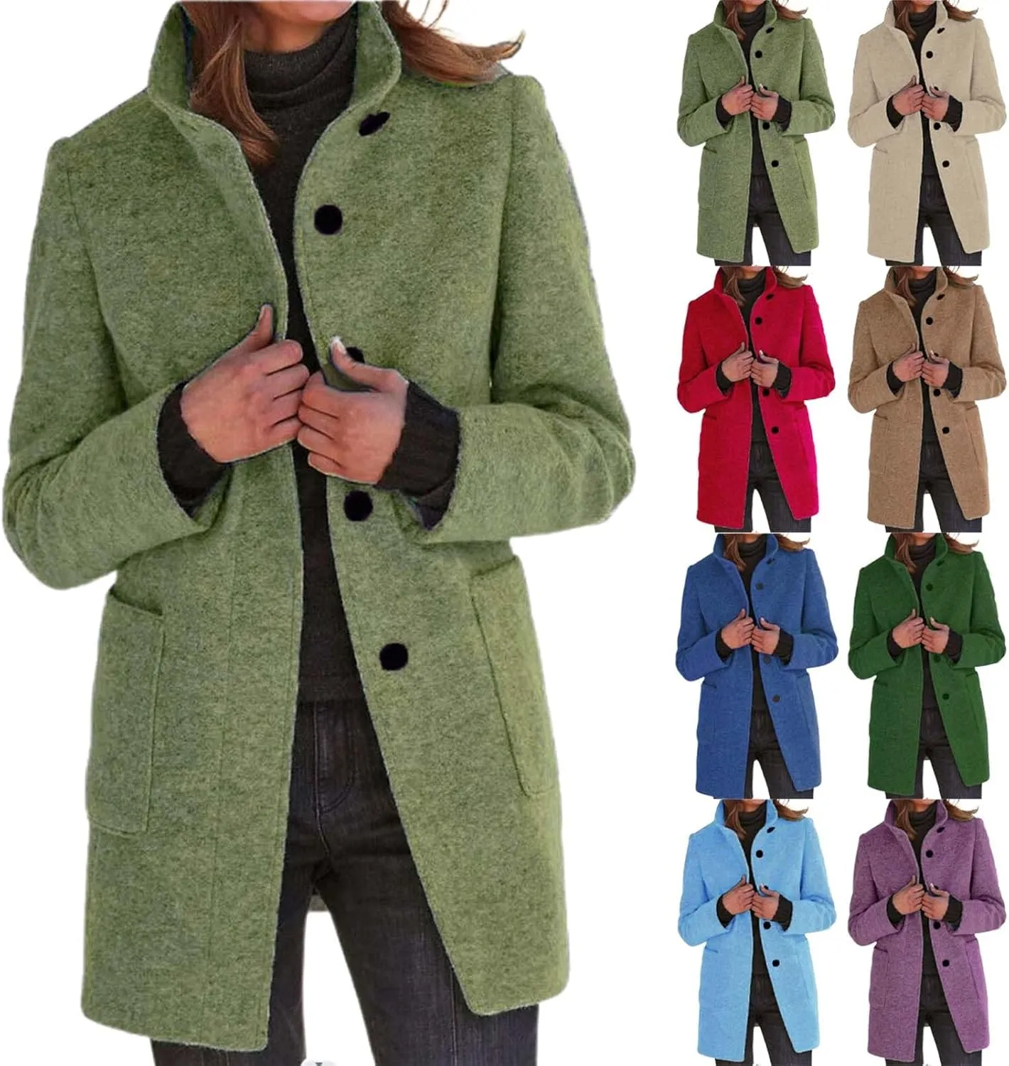 Peacoats For Women Winter Stand Collar Single Breasted Wool Coats 2024 Trendy Thicken Long Blazer Jacket With Pockets