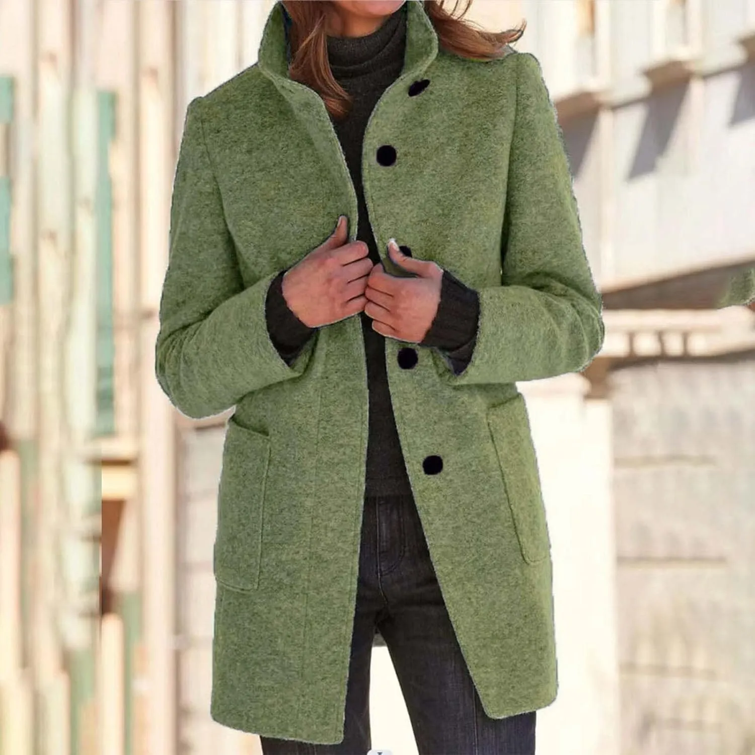 Peacoats For Women Winter Stand Collar Single Breasted Wool Coats 2024 Trendy Thicken Long Blazer Jacket With Pockets