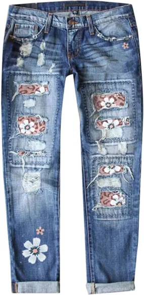Sequin Jeans Mardi Gras Pants for Women Straight Leg Roll-up Denim Pants Distressed Frayed Raw Hem Boyfriend Jeans for Women