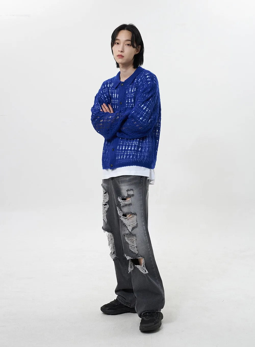Wide Leg Ripped Jeans Unisex CY322
