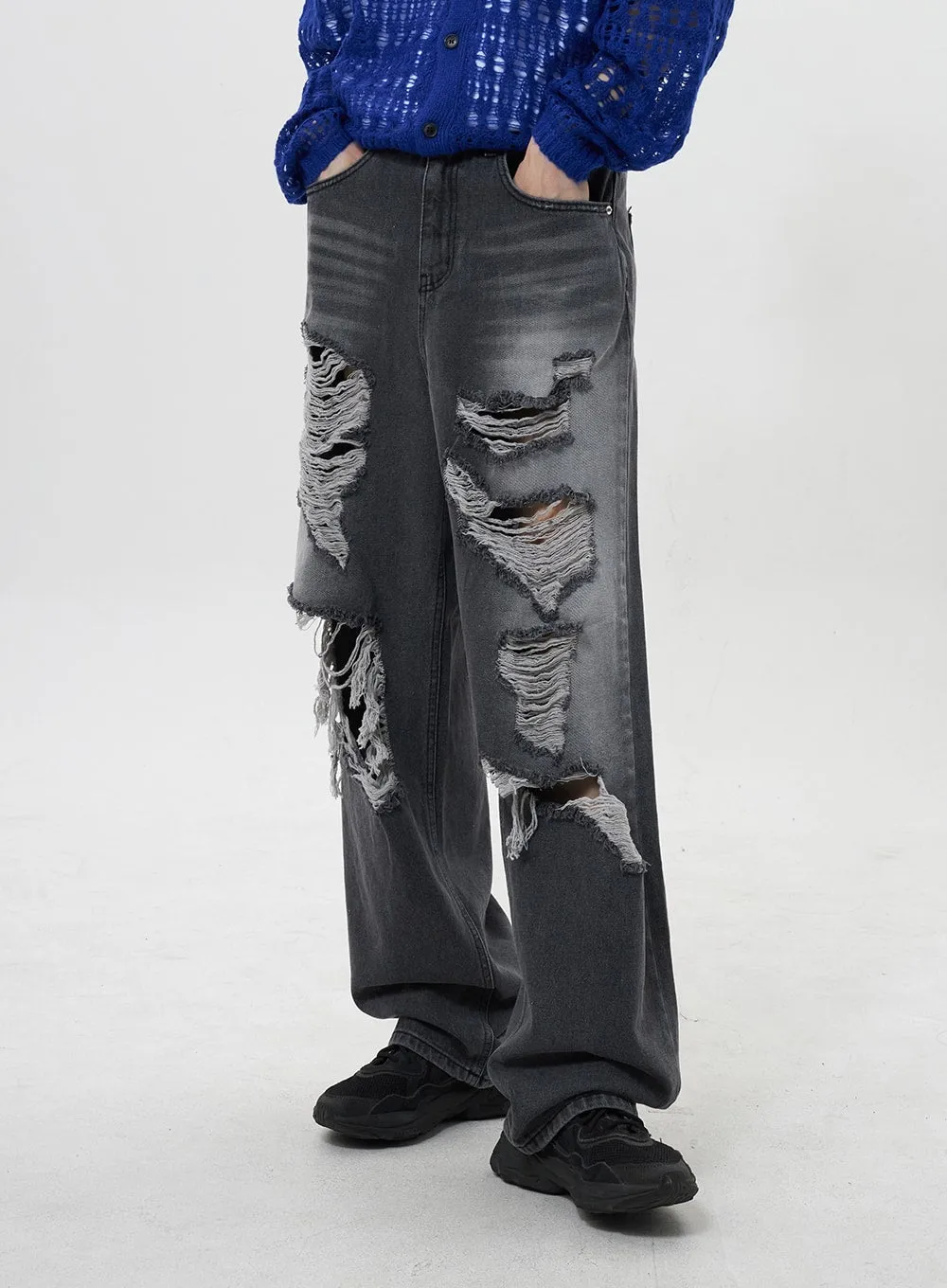 Wide Leg Ripped Jeans Unisex CY322