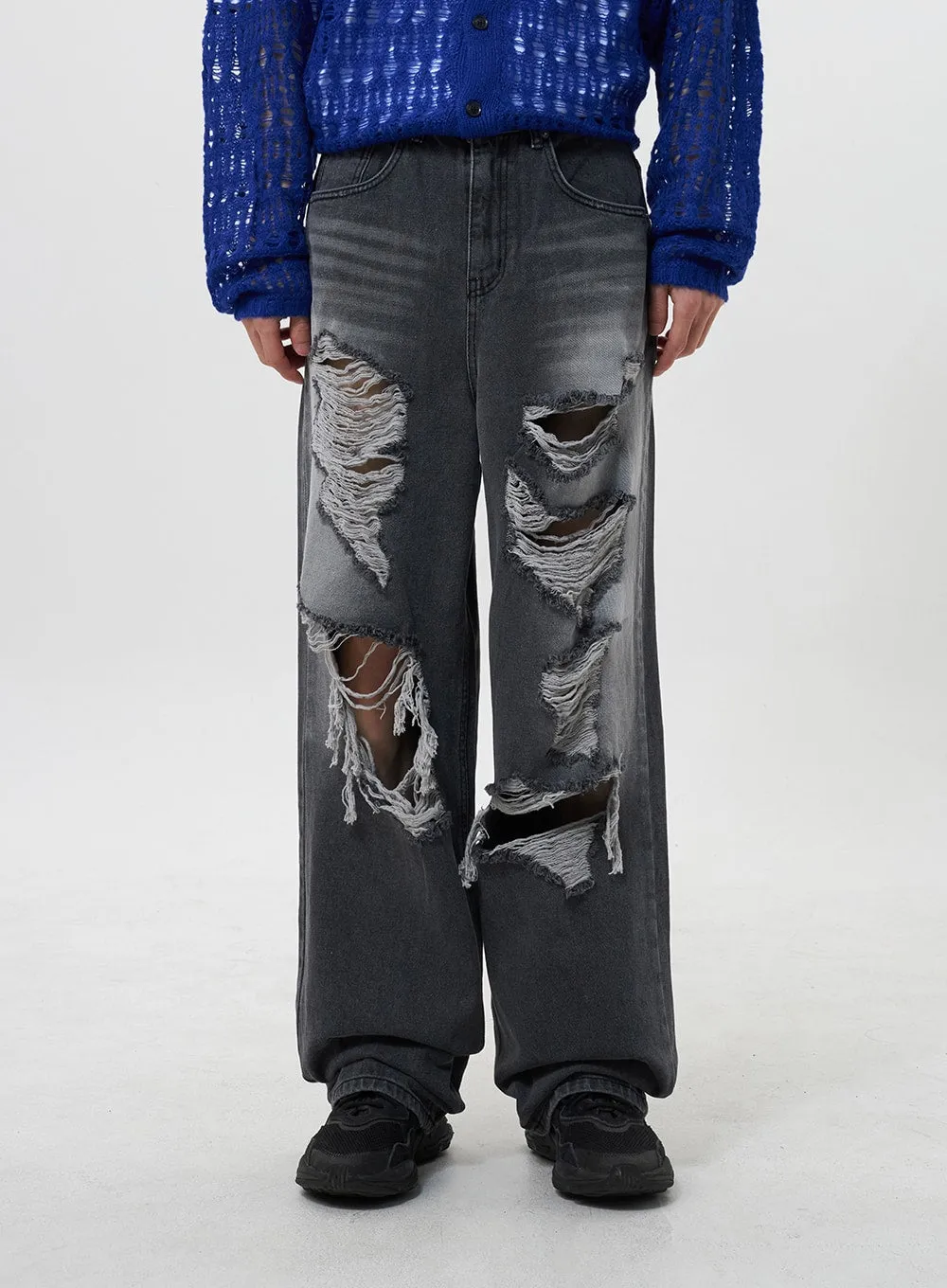 Wide Leg Ripped Jeans Unisex CY322