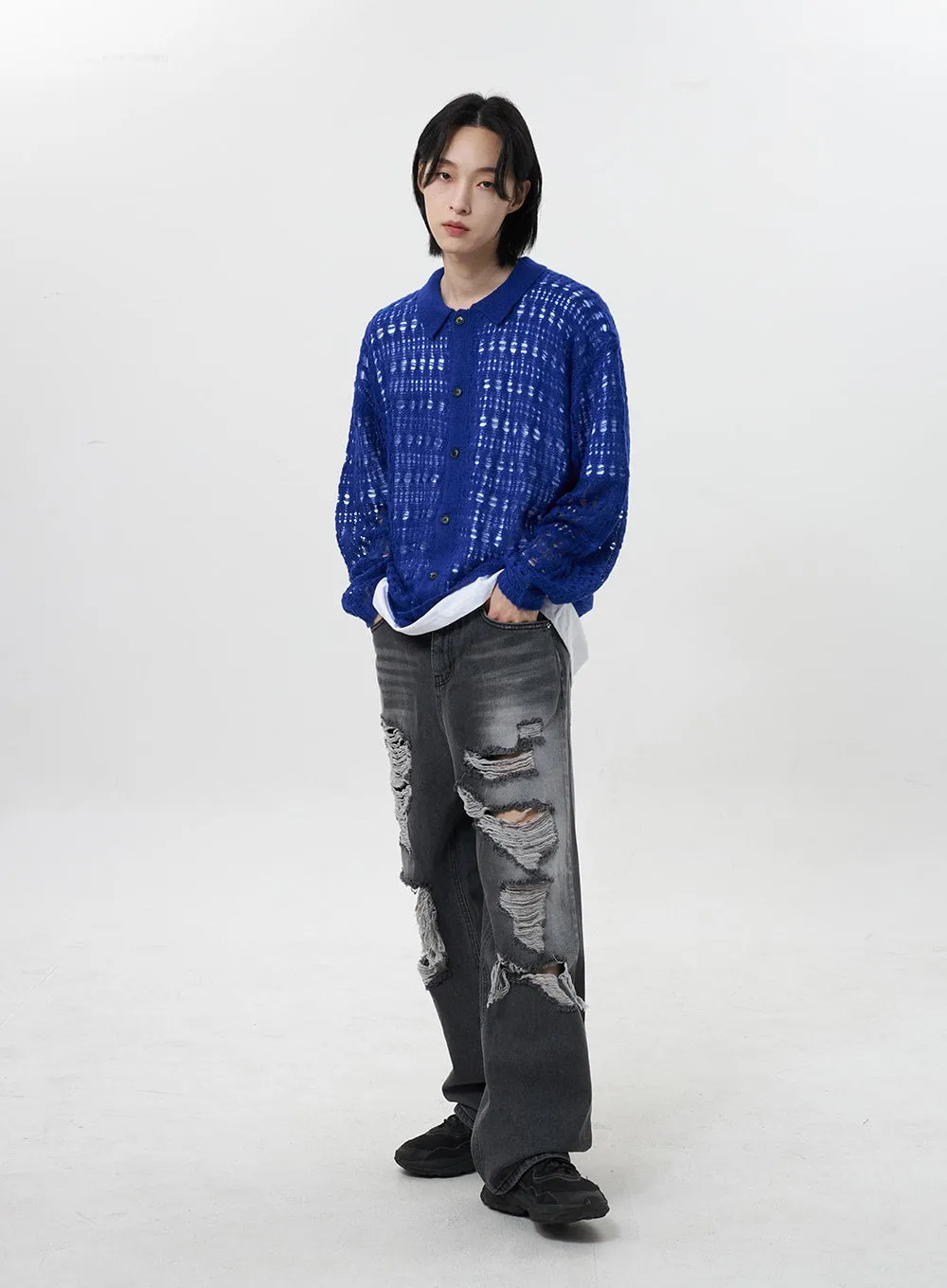 Wide Leg Ripped Jeans Unisex CY322