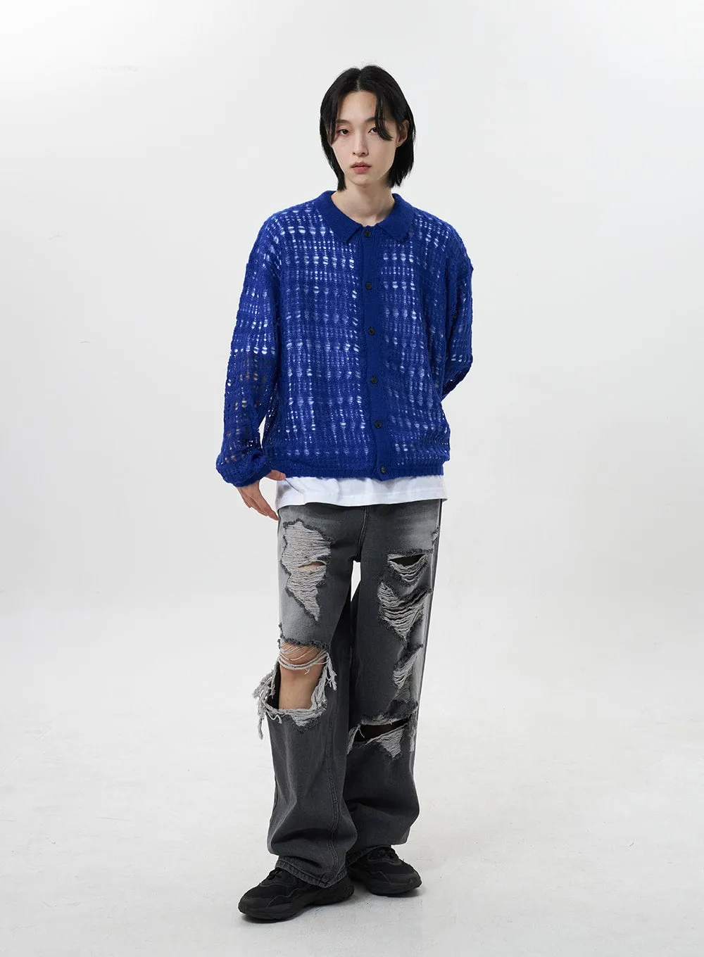 Wide Leg Ripped Jeans Unisex CY322