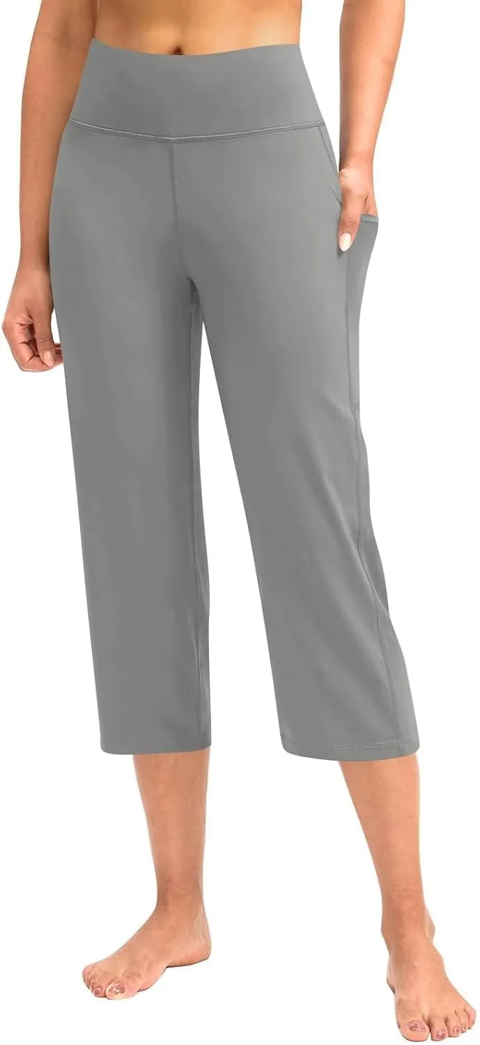 Wide Leg Yoga Capris Pants for Women High Waist Plus Size Running Hiking Gym Workout Pants Joggers Lounge Crop