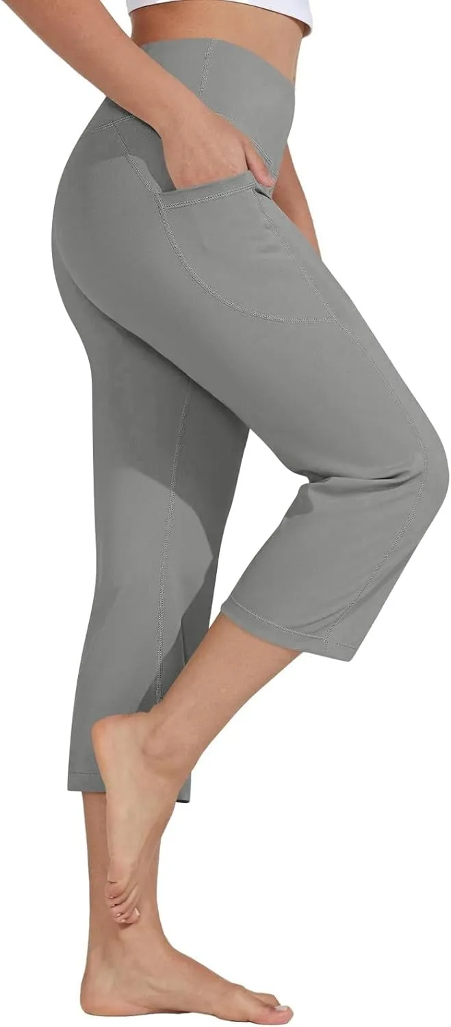 Wide Leg Yoga Capris Pants for Women High Waist Plus Size Running Hiking Gym Workout Pants Joggers Lounge Crop
