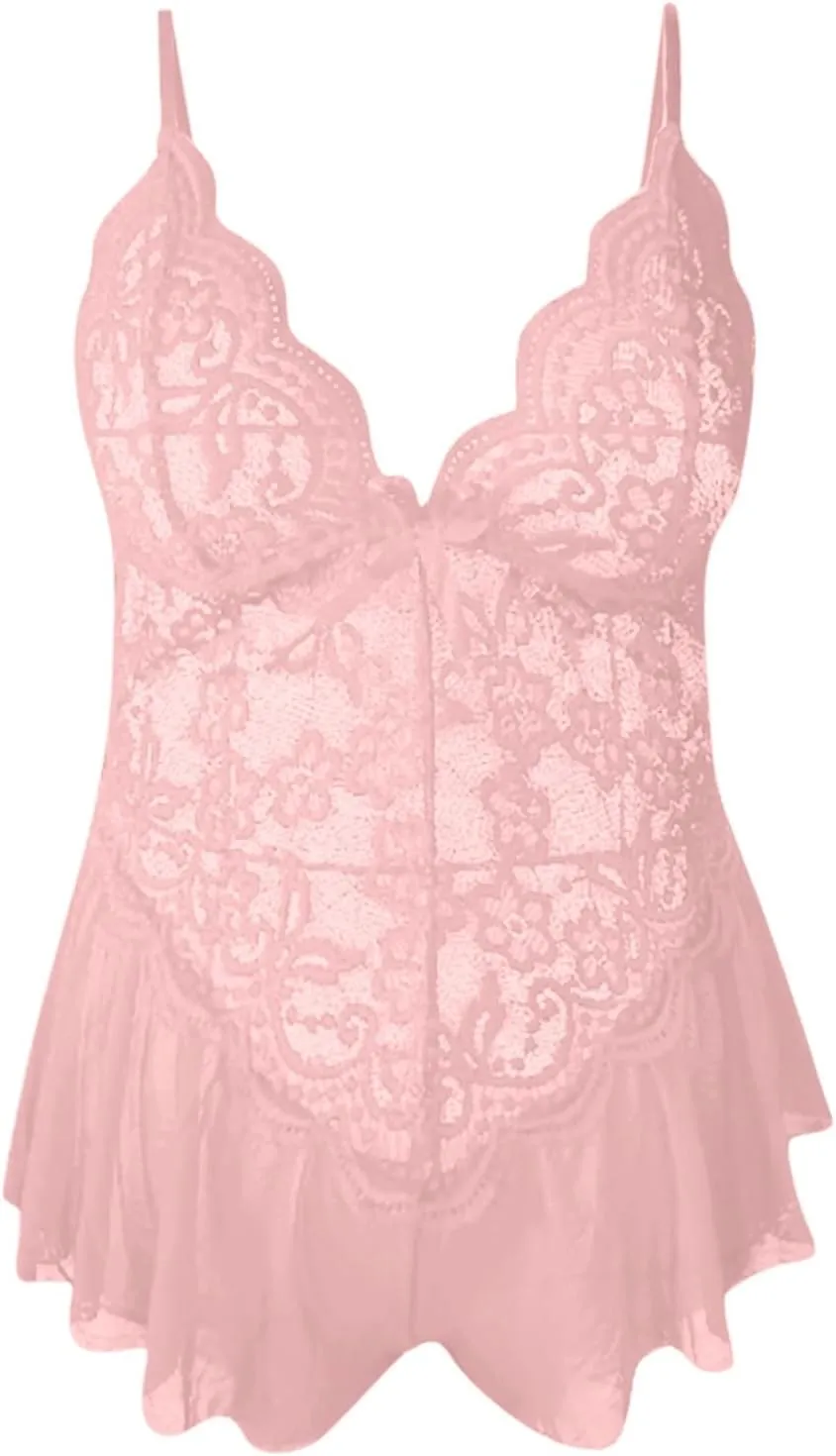 Women Lingerie Set Mini Babydoll with Thigh Garter Stretch Front Open Closure Full Slip Nightwear Negligees