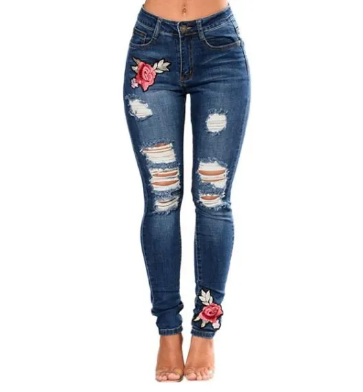 Women Ripped Pencil Denim Pants