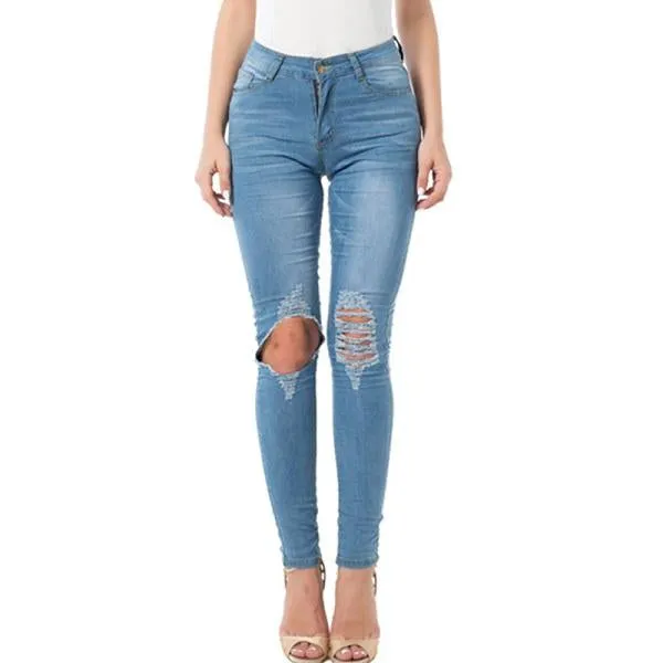 Women Ripped Pencil Denim Pants