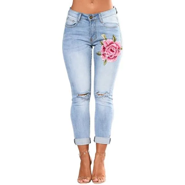 Women Ripped Pencil Denim Pants
