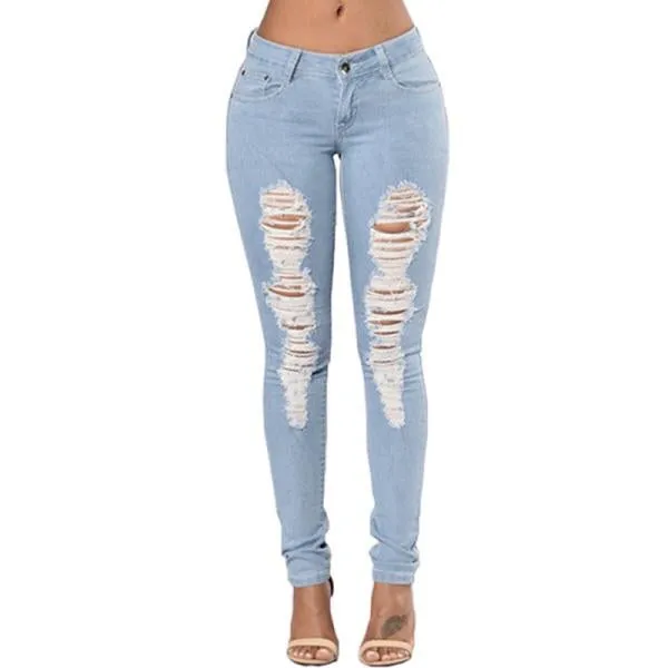 Women Ripped Pencil Denim Pants