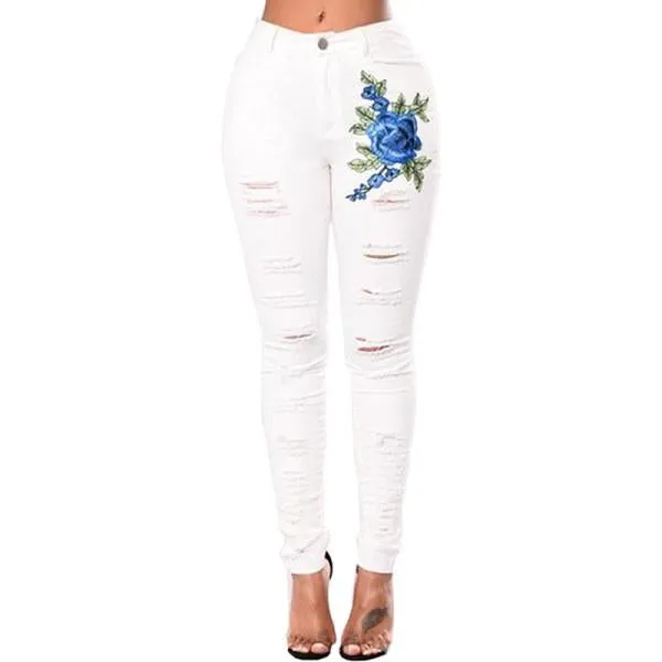 Women Ripped Pencil Denim Pants