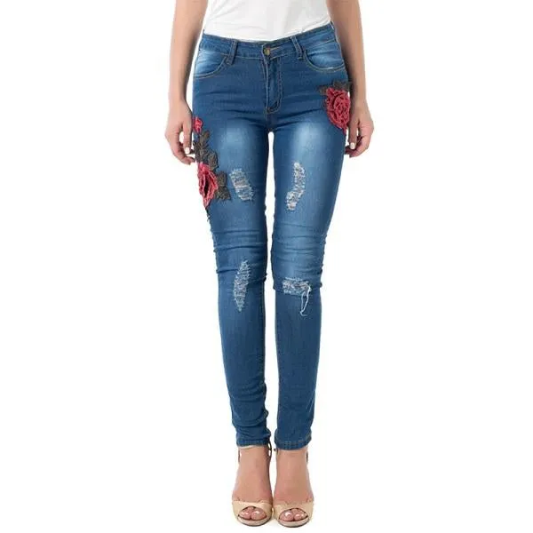 Women Ripped Pencil Denim Pants