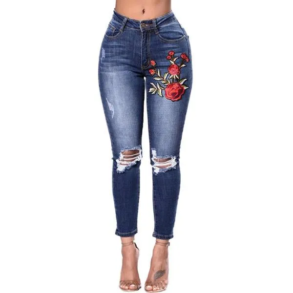 Women Ripped Pencil Denim Pants