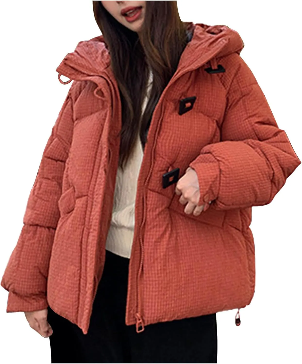 Womens Winter Jacket Fashion Puffy Bubble Down Coat Loose Fit Hooded Puffer Jackets Coats Oversized Quilted Outwear