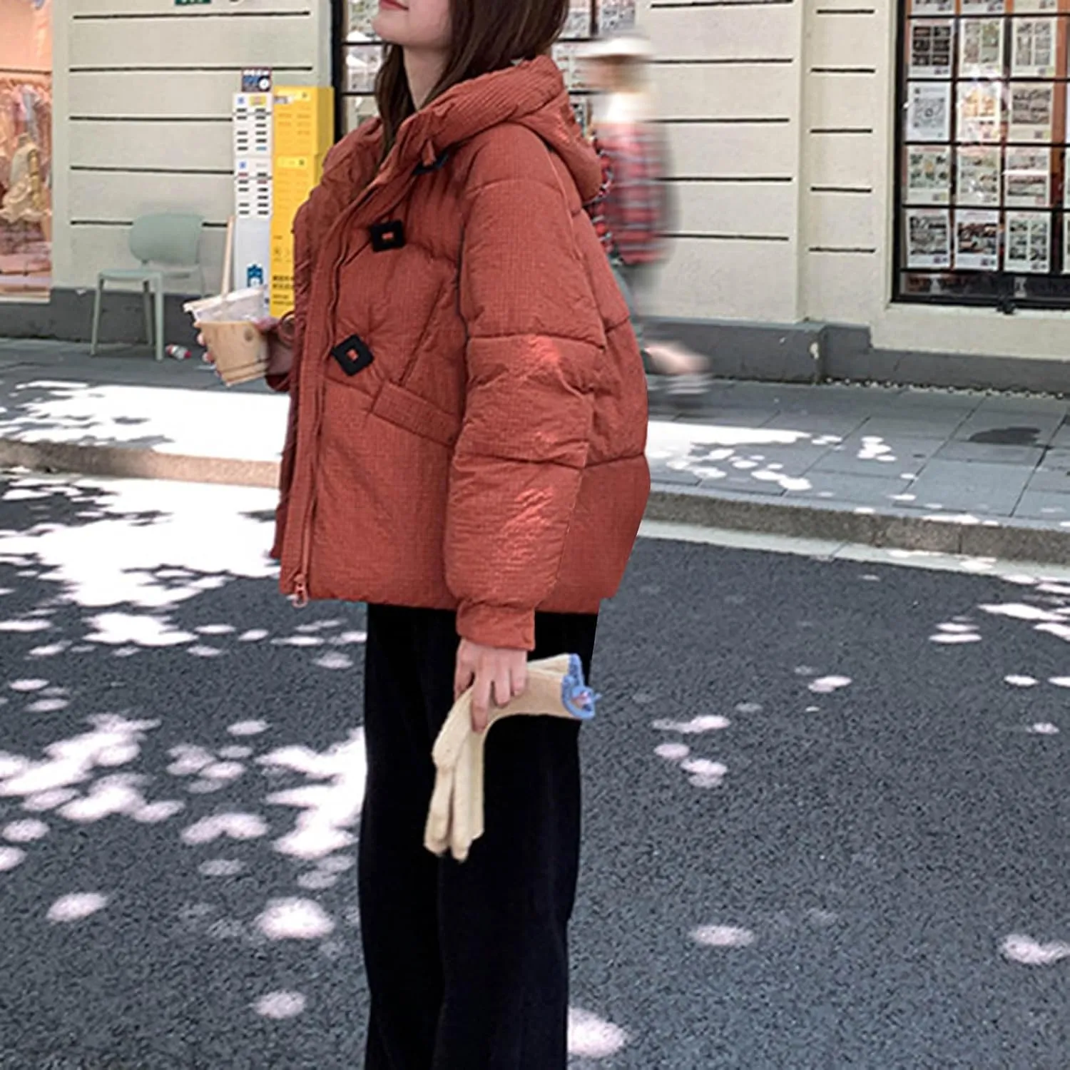 Womens Winter Jacket Fashion Puffy Bubble Down Coat Loose Fit Hooded Puffer Jackets Coats Oversized Quilted Outwear