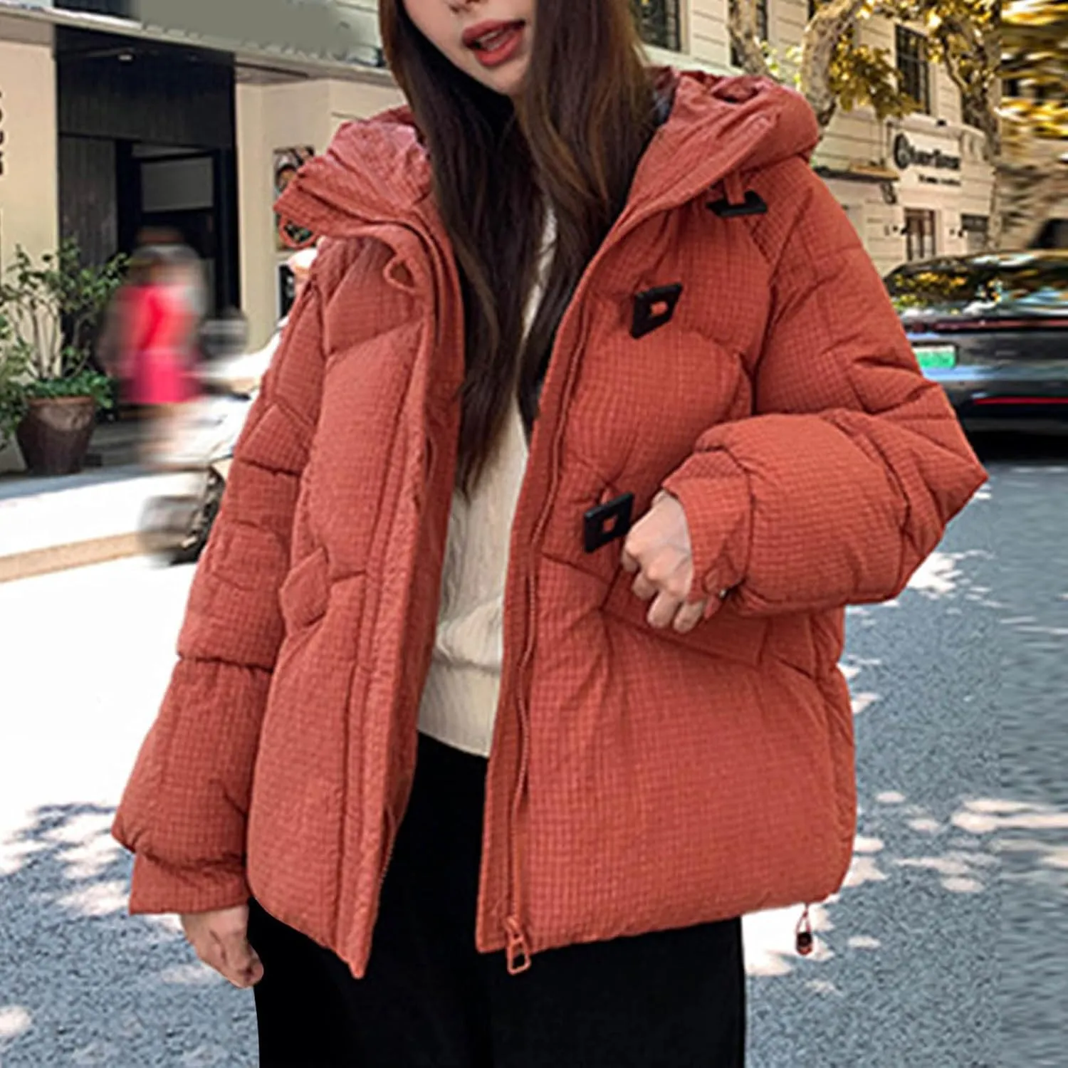 Womens Winter Jacket Fashion Puffy Bubble Down Coat Loose Fit Hooded Puffer Jackets Coats Oversized Quilted Outwear