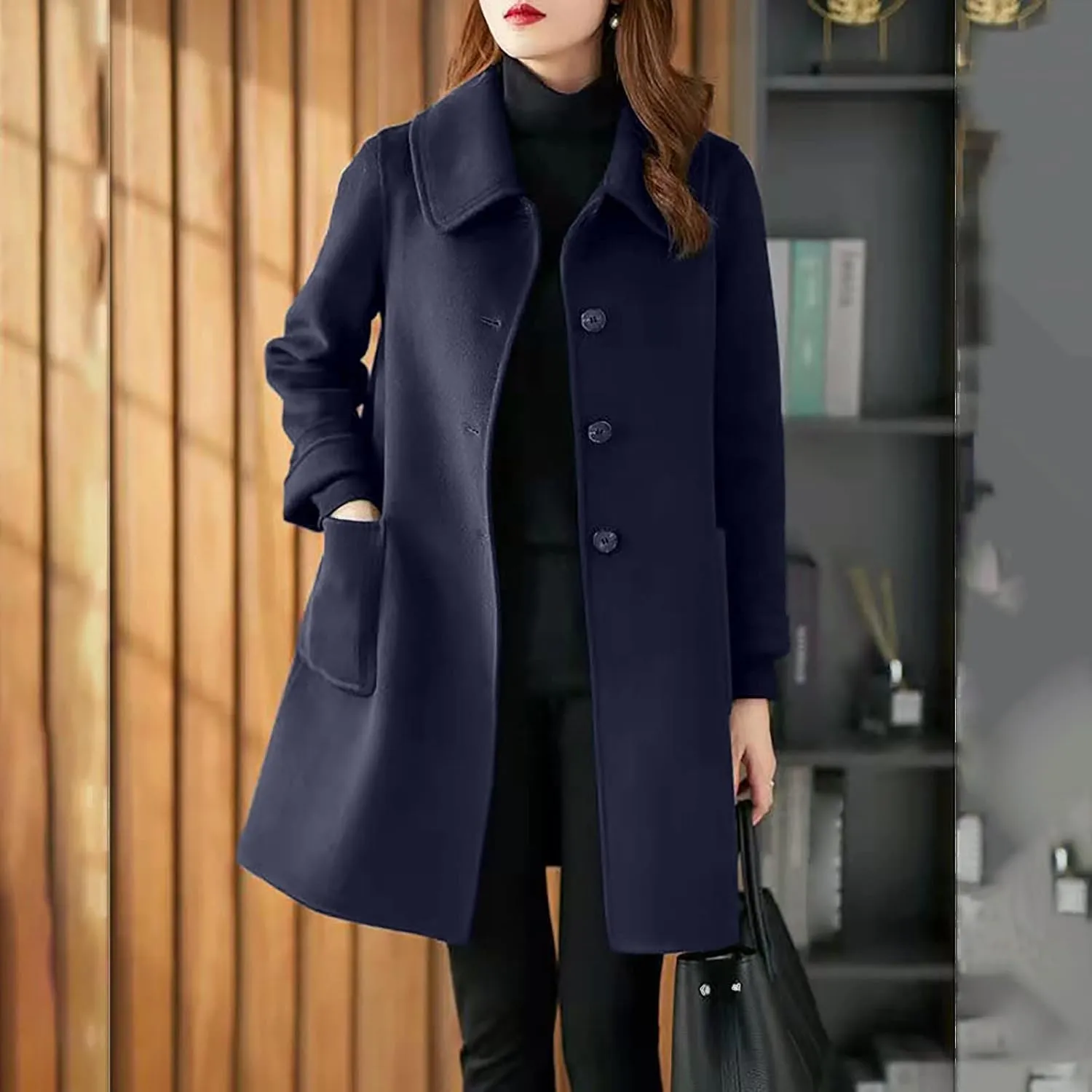 Wool Coats for Women Button Down Pea Coats Tweed Coat Plus Size Y2K Cardigan Fall Winter Long Sleeve Jacket Warm Outwear