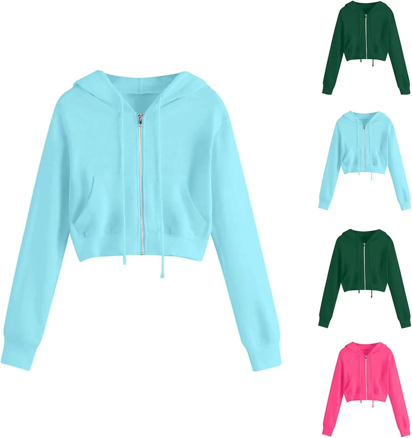 Zip Up Hoodie Jackets For Women Fall Teen Girls y2k Outfits Plus Size Cropped Hooded Sweatshirt With Pockets
